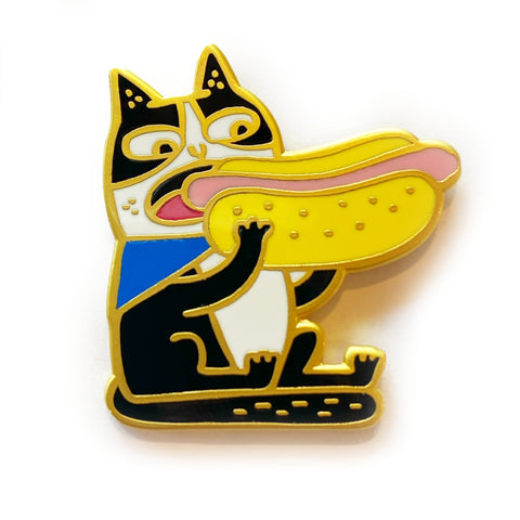 Hot Dog Cat Enamel Pin