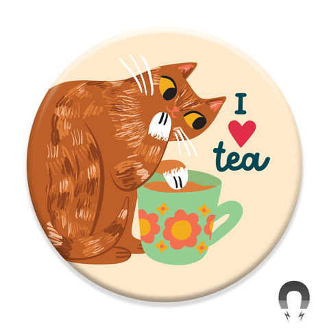 I Heart Tea Cat Teacup Magnet