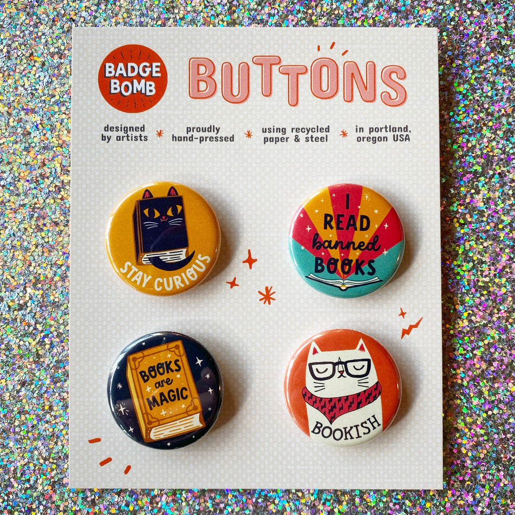 I Heart Books 1.25" Button 4-Pack