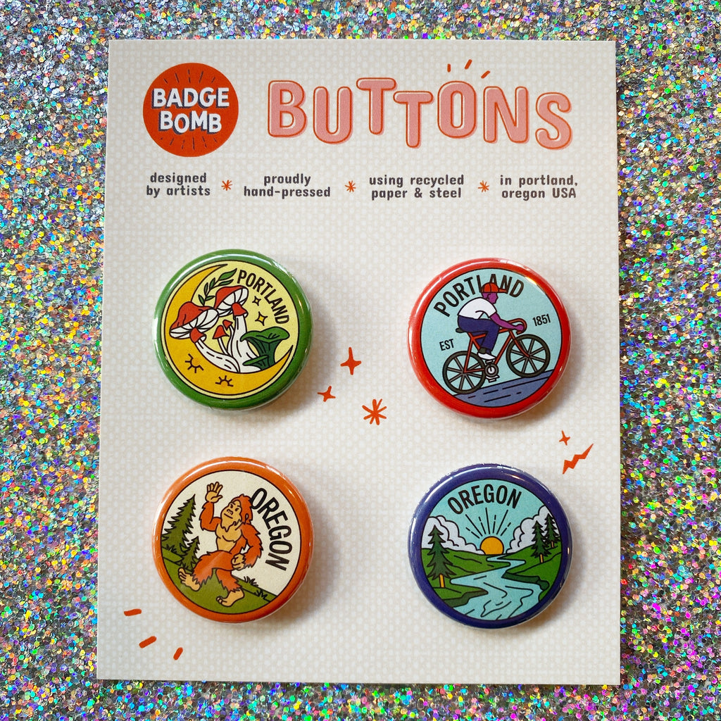 Portland Oregon 1.25" Button 4-Pack