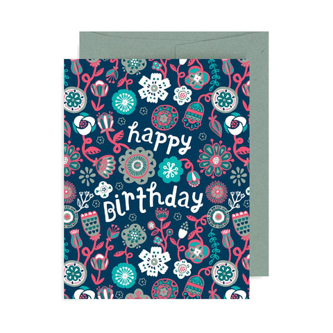 Happy Birthday Floral Pattern A2 Card