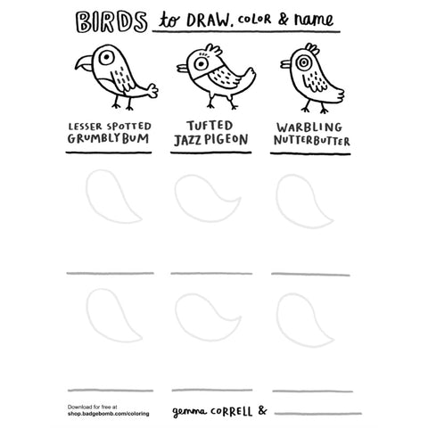 FREE Download! Birds to Draw Activity Sheet by Gemma Correll